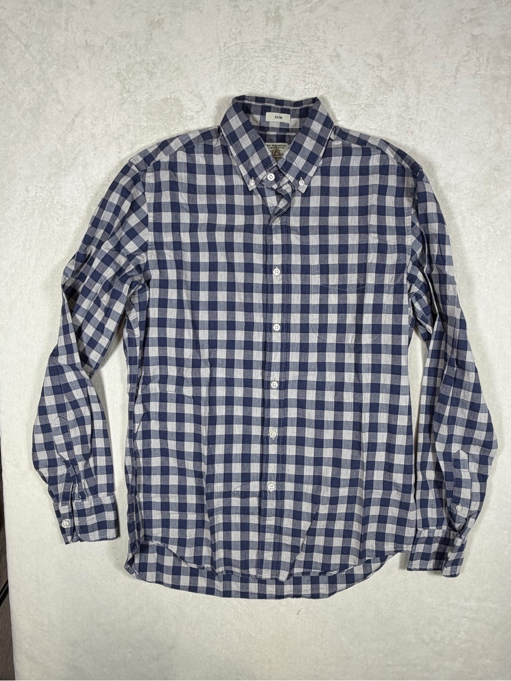 J. Crew Small Slim Fit Navy and White Gingham Button-Down Oxford Shirt